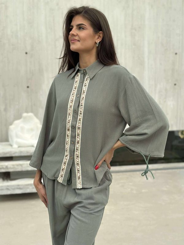 Tilla Linbluse Khaki