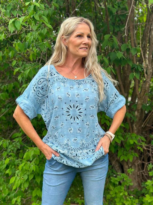 Linda Print Bluse Lys Blå