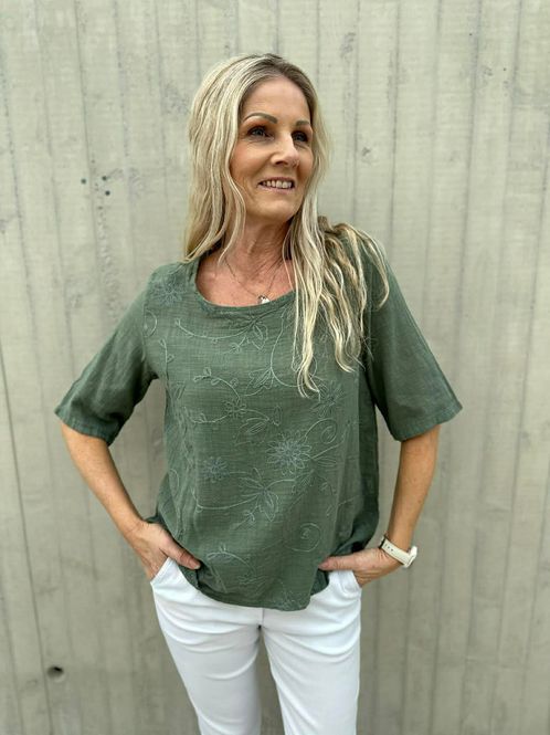 Hovedbilde Linda Bluse Broderi Khaki Grønn