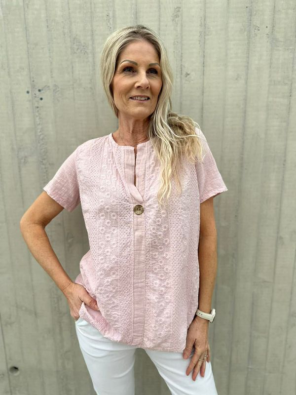 Linda Bluse Broderi & Knapp Lys Rosa