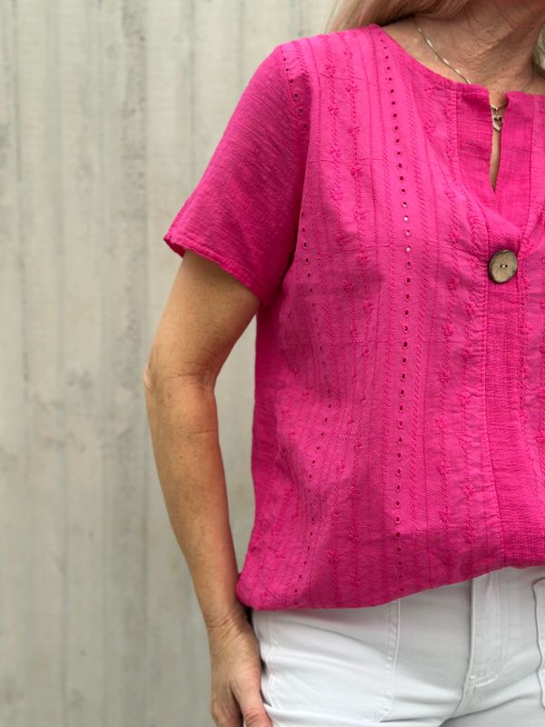 Linda Bluse Broderi Fuxia