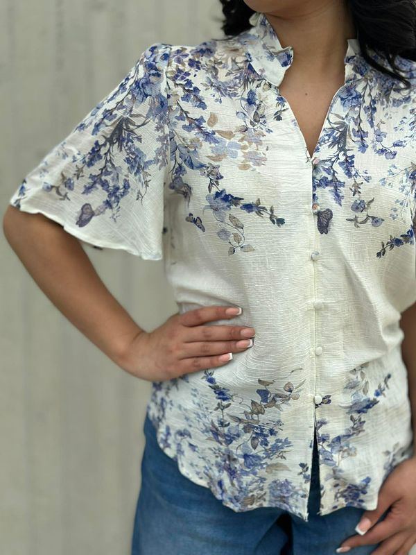 Lia Bluse Kort Erm Blå