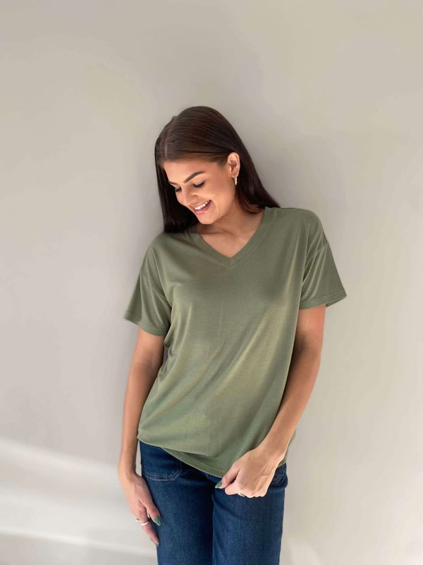 Pepper Basic T-Skjorte V-Hals Khaki Grønn