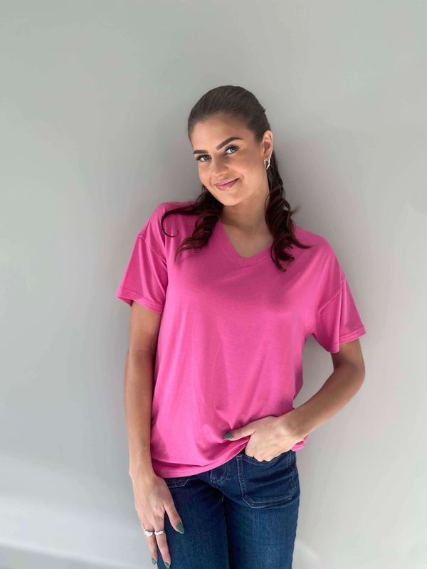 Pepper Basic T-Skjorte V-Hals Fuxia